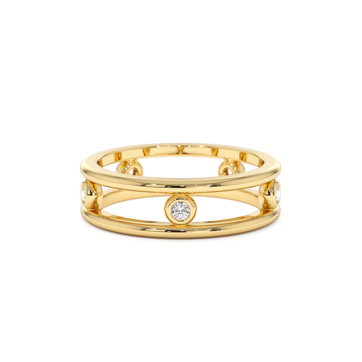 Natural Diamond Bezel Setting Double Band Ring in 14K Gold — view 1