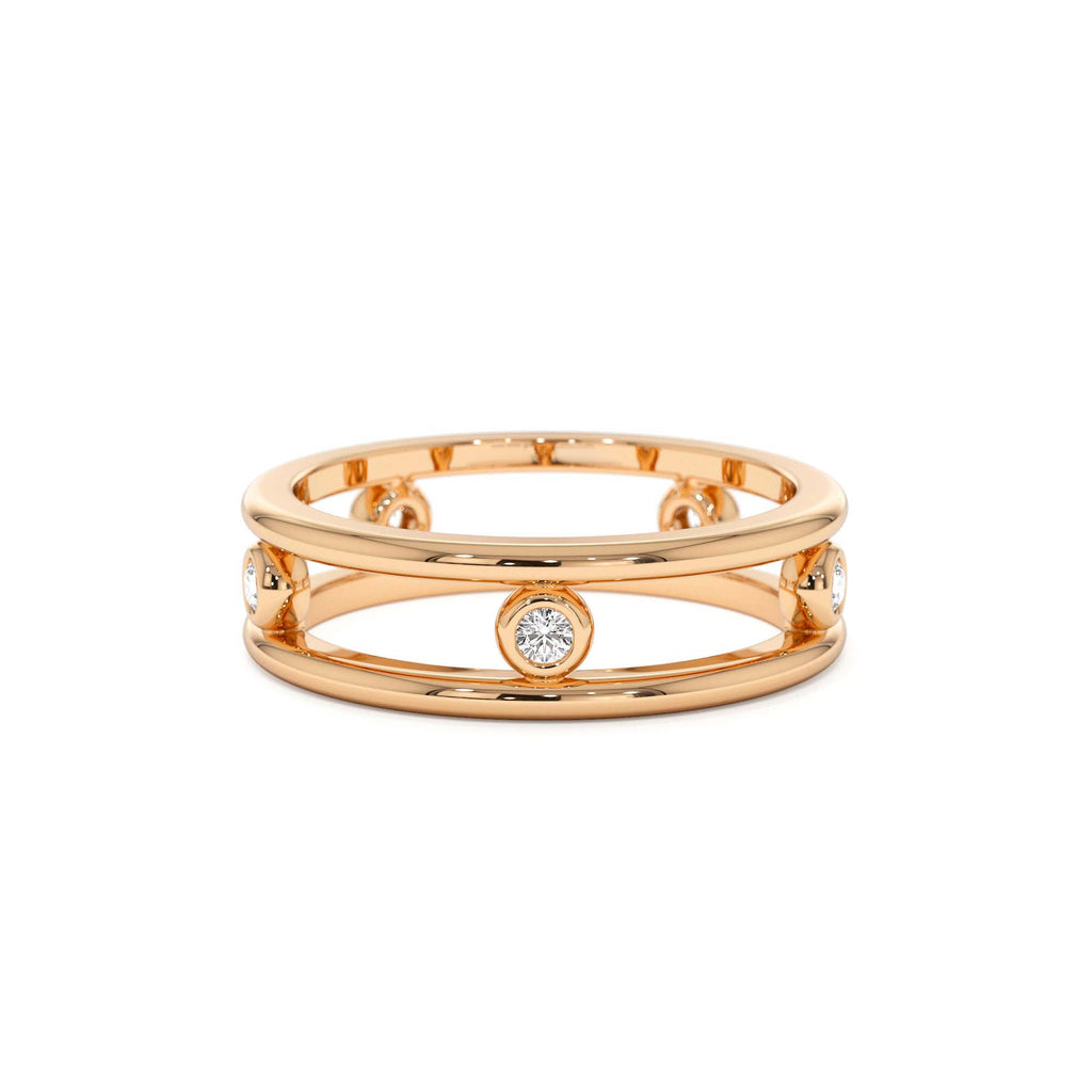 Natural Diamond Bezel Setting Double Band Ring in 14K Gold — view 5