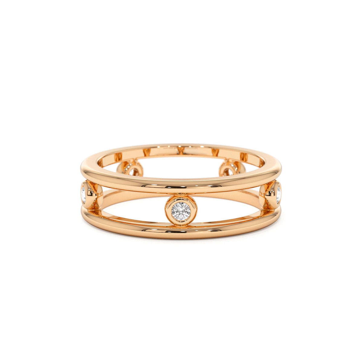 Natural Diamond Bezel Setting Double Band Ring in 14K Gold — view 5