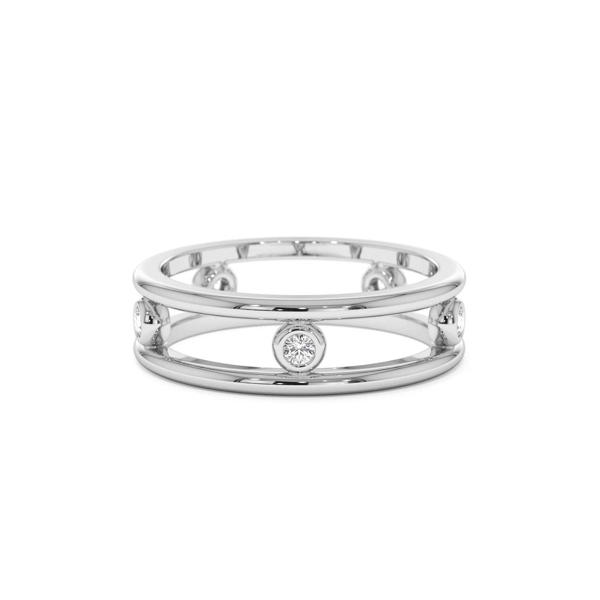 Natural Diamond Bezel Setting Double Band Ring in 14K Gold — view 4
