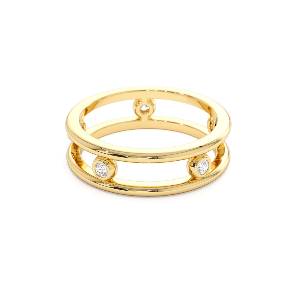 Natural Diamond Bezel Setting Double Band Ring in 14K Gold — view 2