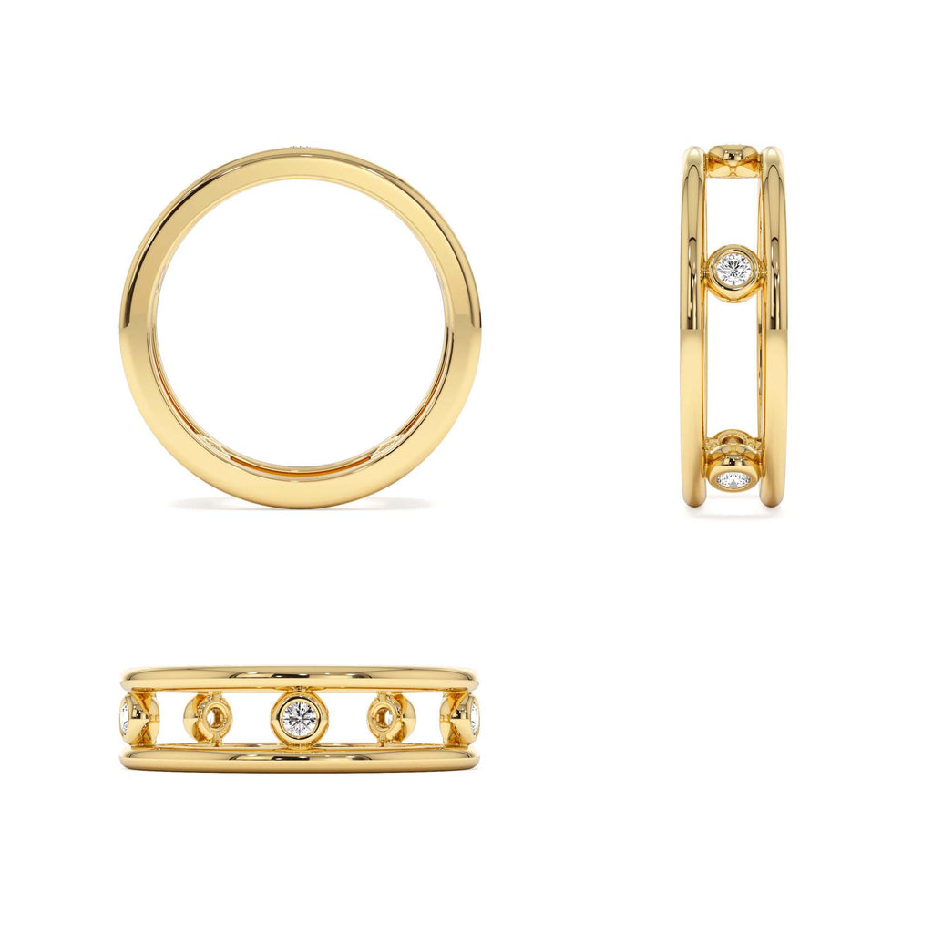 Natural Diamond Bezel Setting Double Band Ring in 14K Gold — view 3