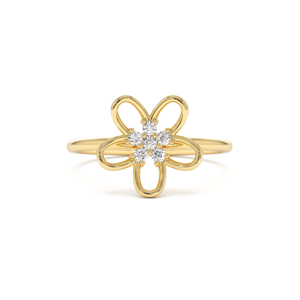 Diamond Flower Ring in 14K Gold — view 1