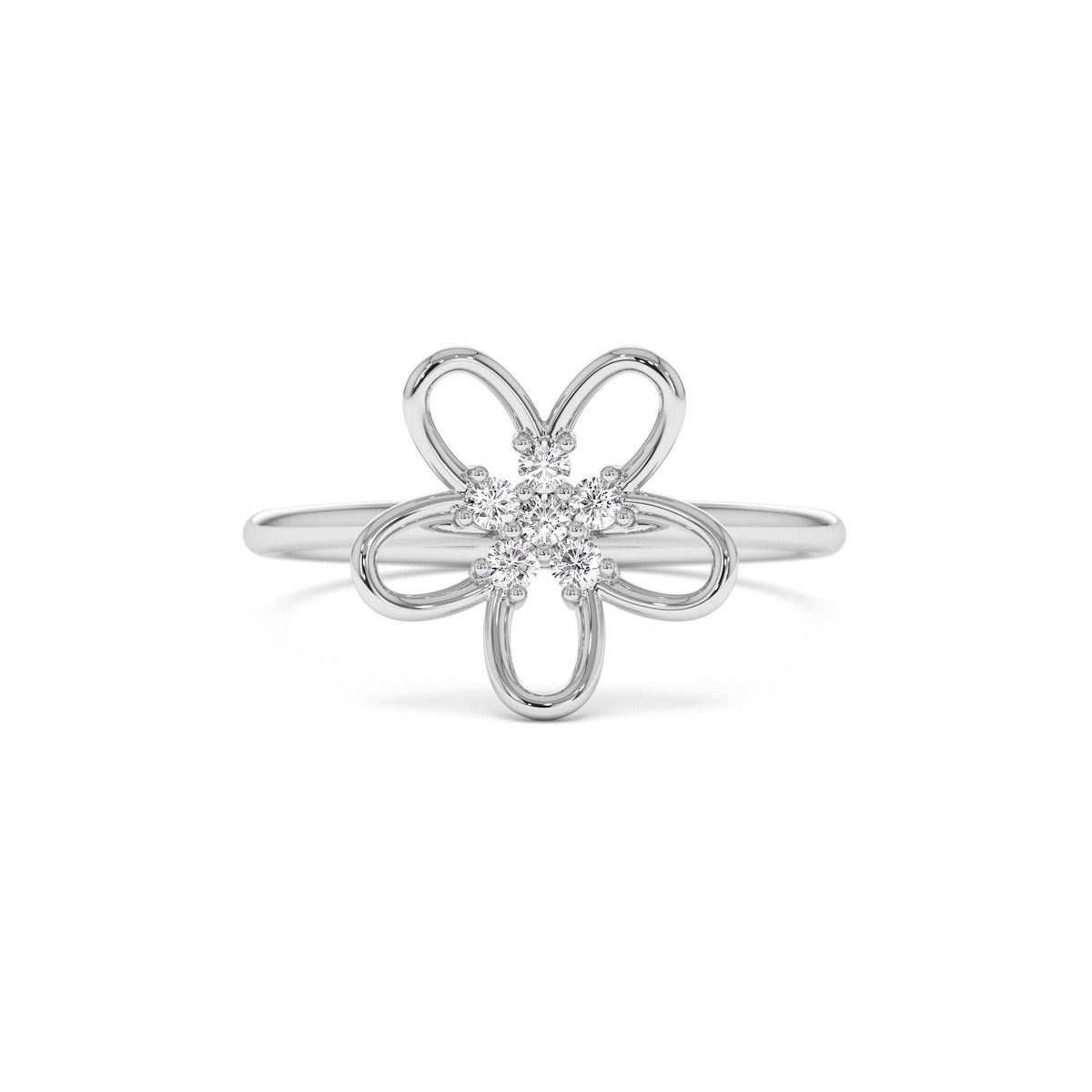 Diamond Flower Ring in 14K Gold — view 4