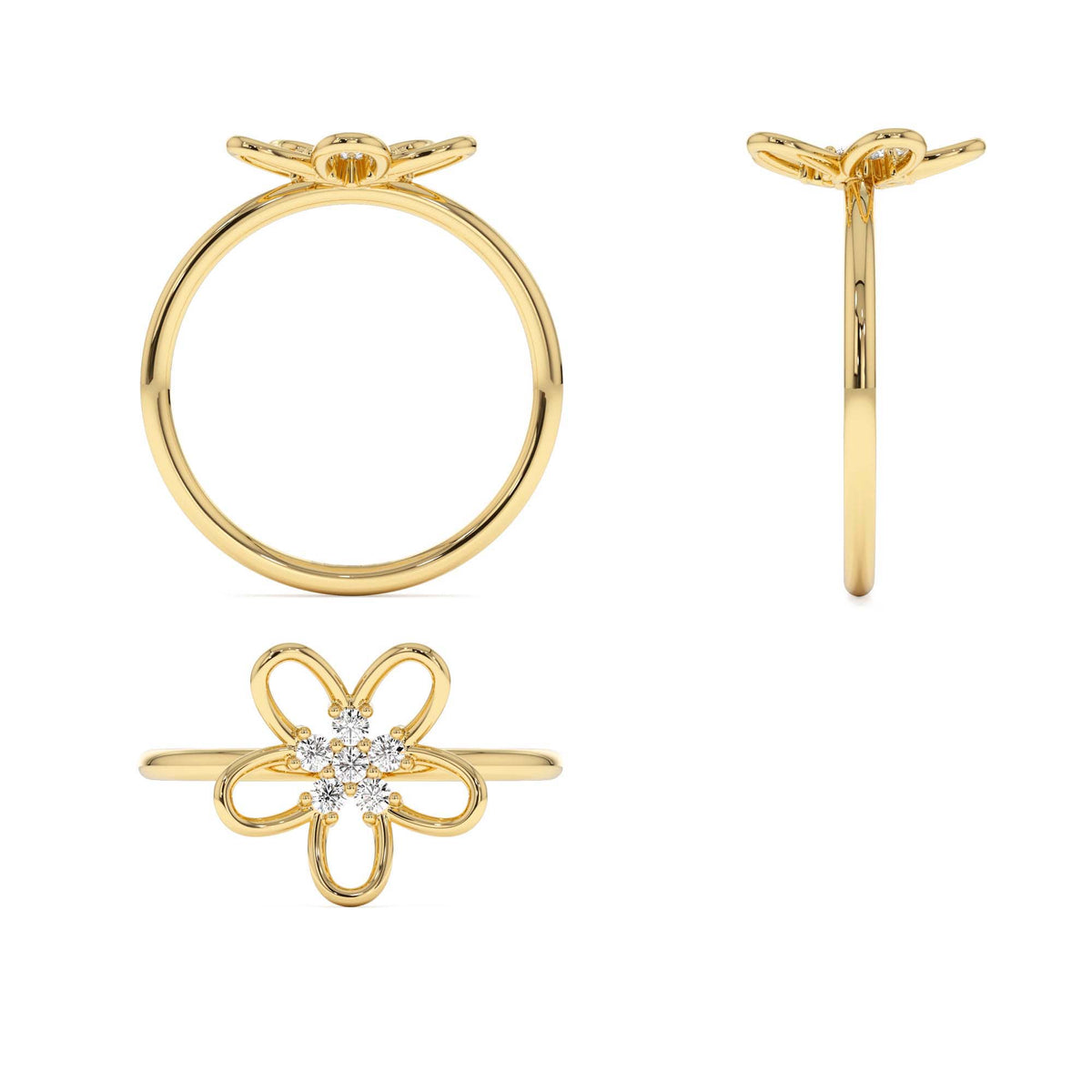 Diamond Flower Ring in 14K Gold — view 3