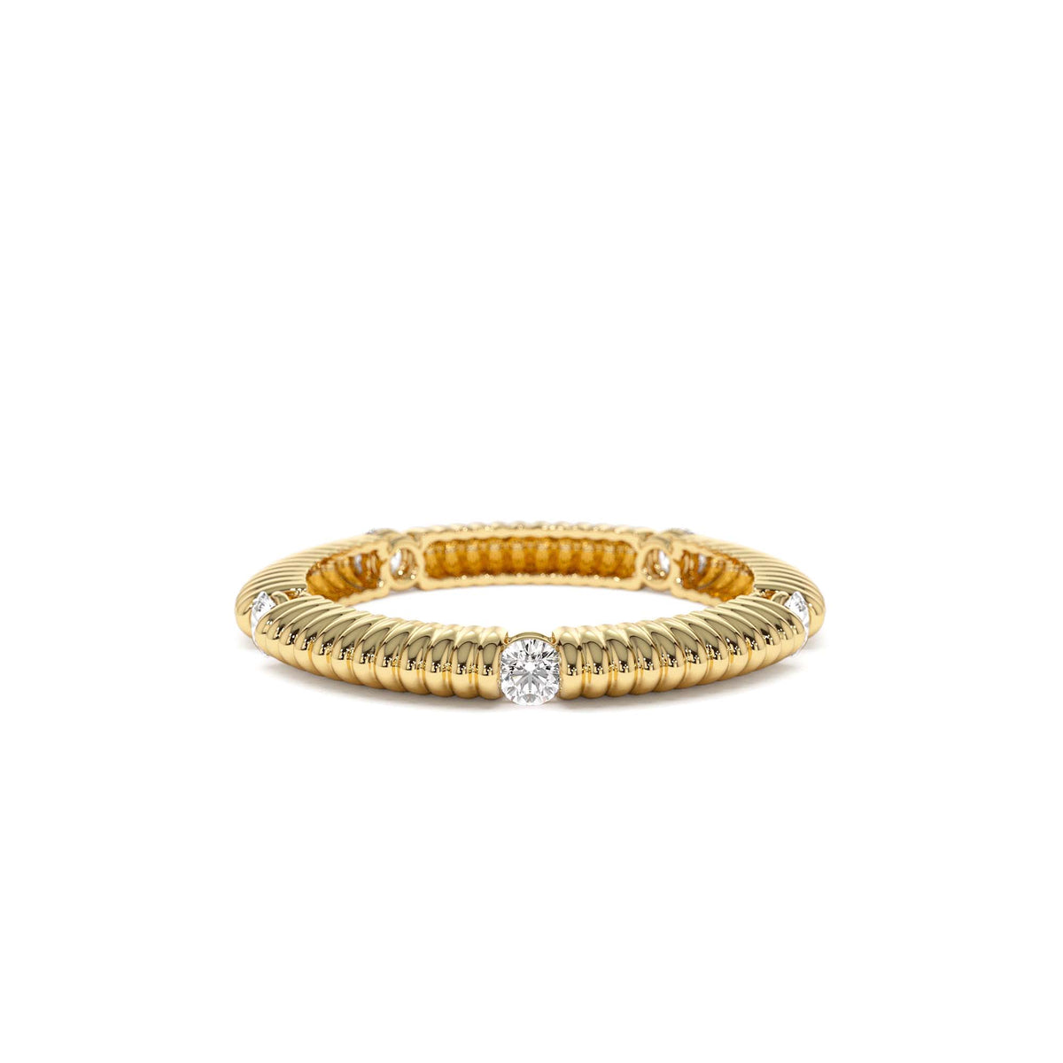 Full Eternity Ribbed Diamond Wedding Ring in 14K Gold — view 1