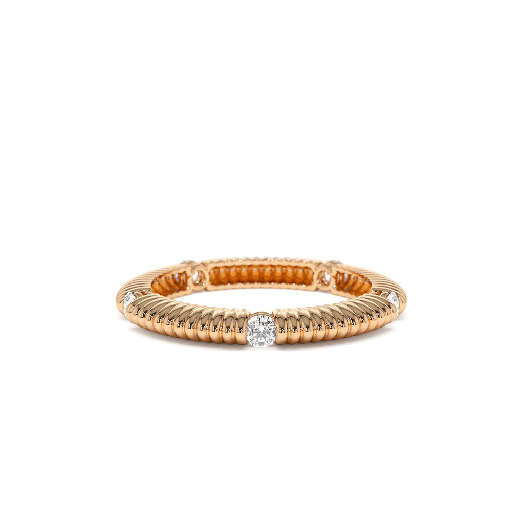 Full Eternity Ribbed Diamond Wedding Ring in 14K Gold — view 5