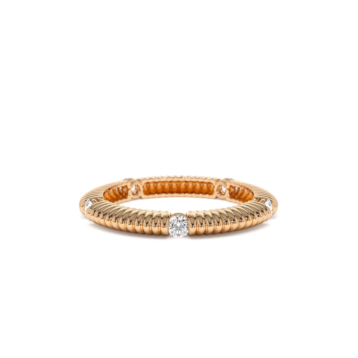 Full Eternity Ribbed Diamond Wedding Ring in 14K Gold — view 5