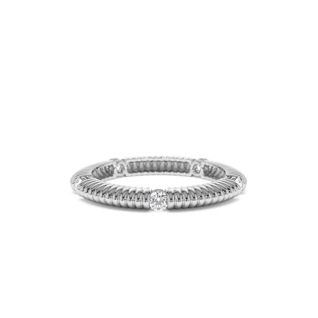 Full Eternity Ribbed Diamond Wedding Ring in 14K Gold — view 4