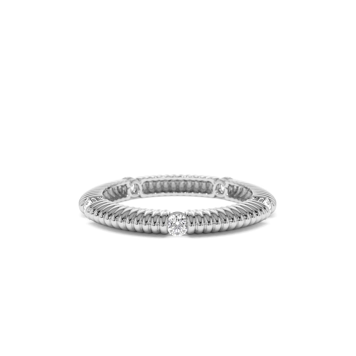 Full Eternity Ribbed Diamond Wedding Ring in 14K Gold — view 4