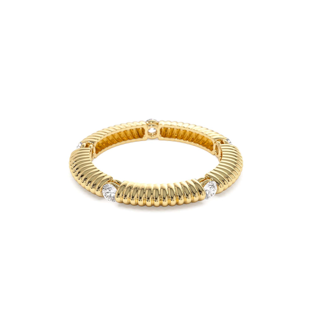 Full Eternity Ribbed Diamond Wedding Ring in 14K Gold — view 2