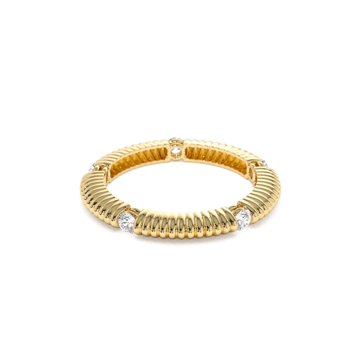 Full Eternity Ribbed Diamond Wedding Ring in 14K Gold — view 2