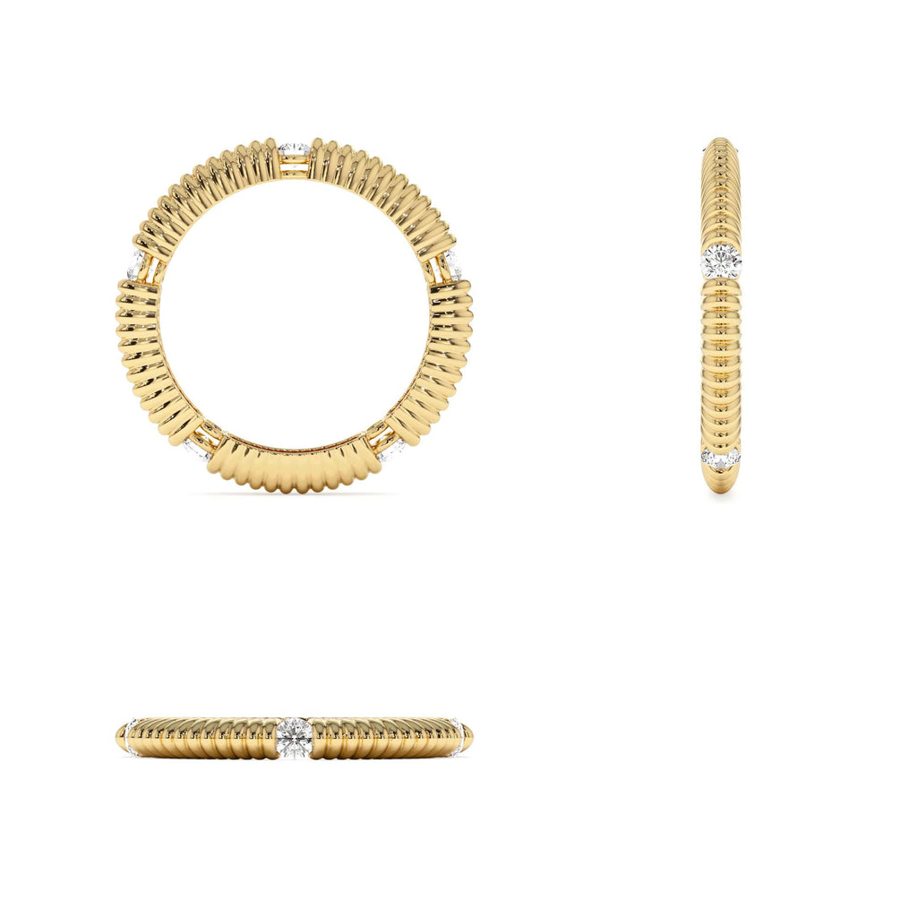Full Eternity Ribbed Diamond Wedding Ring in 14K Gold — view 3