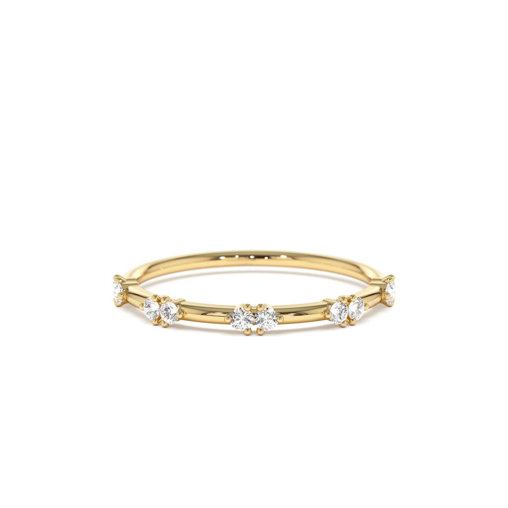 Dainty Stacking Diamond Wedding Band in 14K Gold — view 1