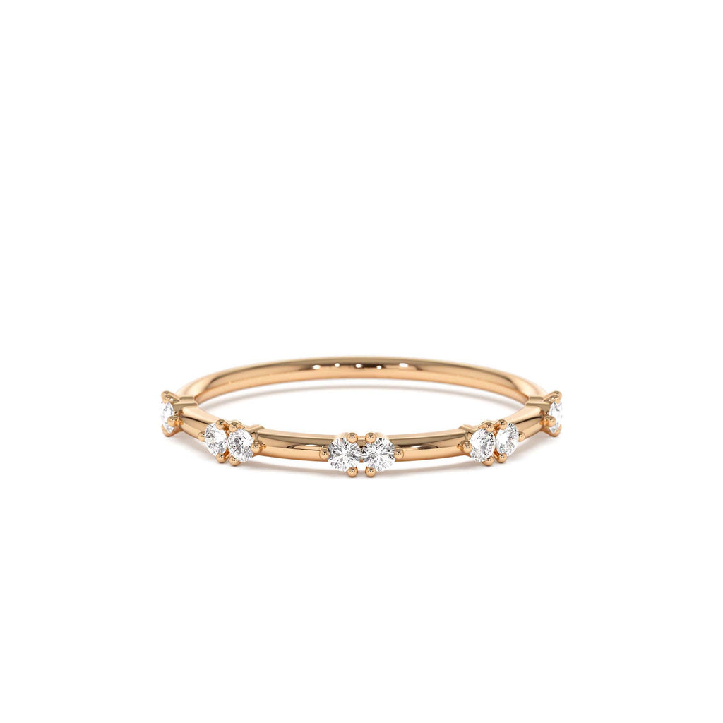 Dainty Stacking Diamond Wedding Band in 14K Gold — view 5