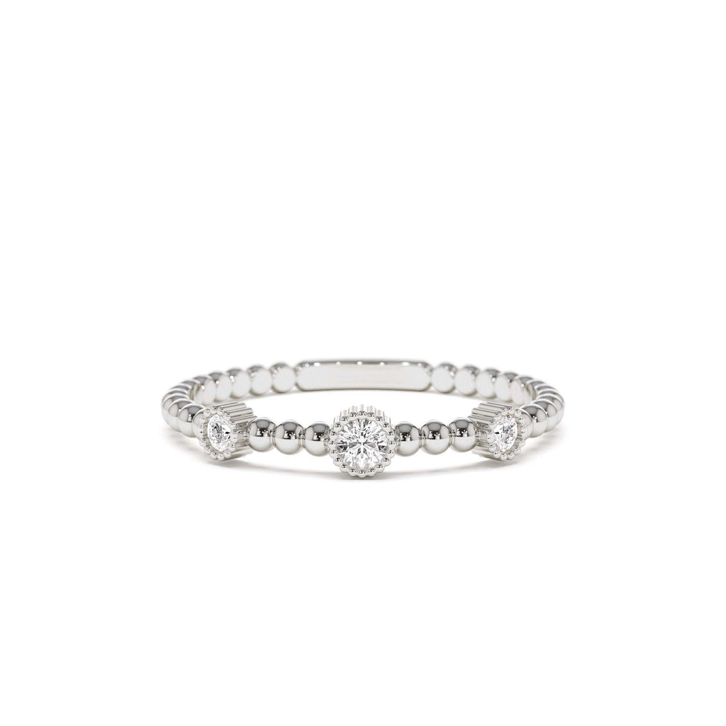 Bead Band Ring with Three Bezel Setting Diamonds in 14K Gold — view 4