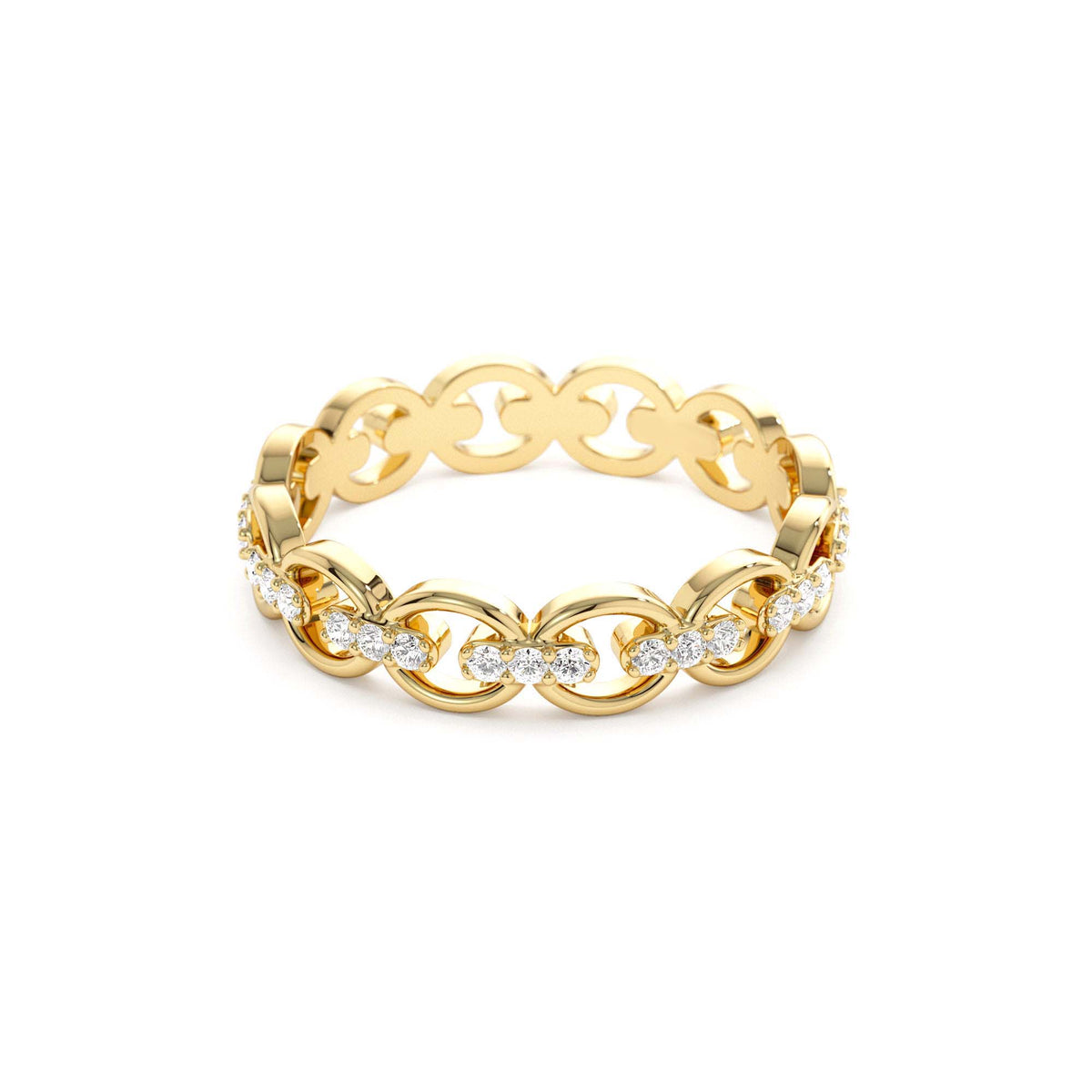 Full Eternity Diamond Link Ring in 14K Gold — view 2