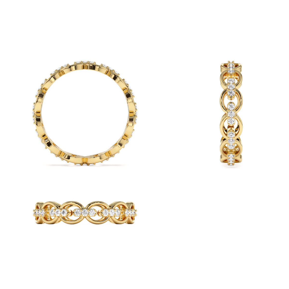 Full Eternity Diamond Link Ring in 14K Gold — view 3