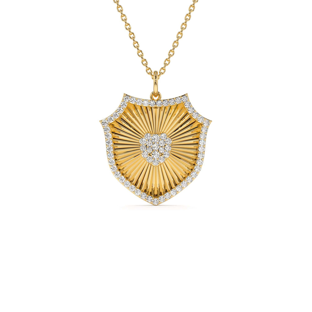 Diamond Shield Medallion Pendant in 14K Gold — view 1