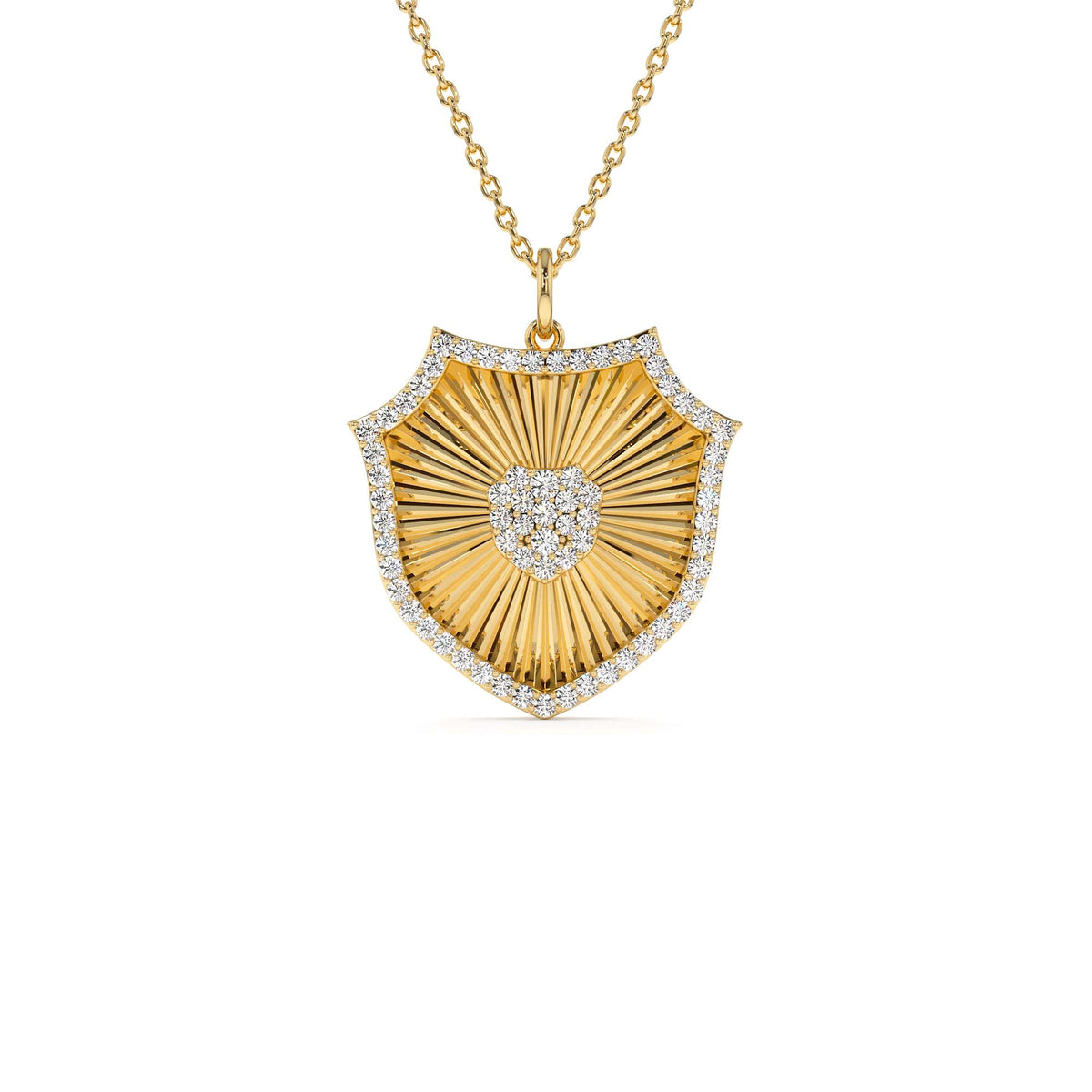 Diamond Shield Medallion Pendant in 14K Gold — view 1