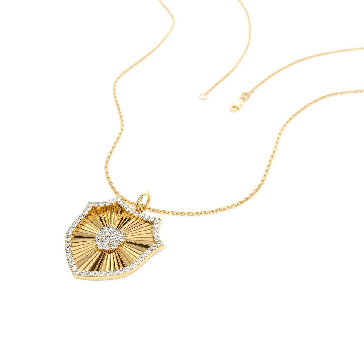 Diamond Shield Medallion Pendant in 14K Gold — view 2