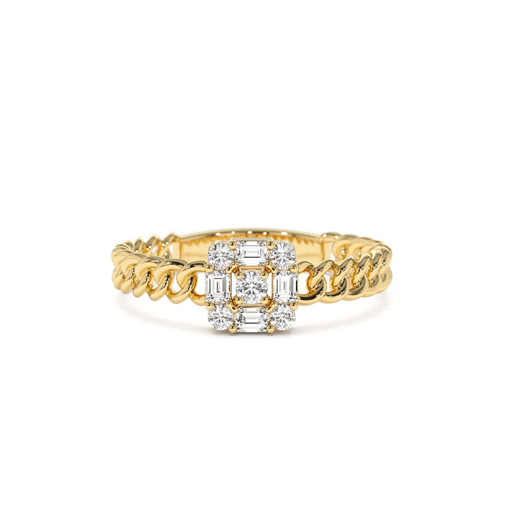 Curb Link Illusion Setting Baguette Diamond Ring in 14K Gold — view 1