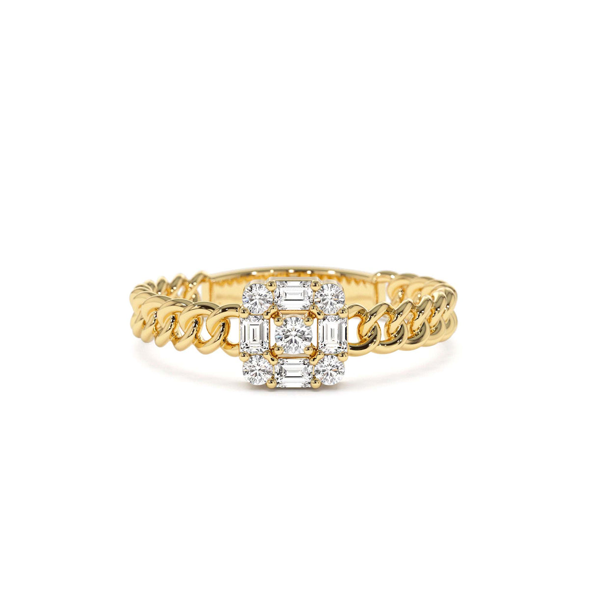Curb Link Illusion Setting Baguette Diamond Ring in 14K Gold — view 1