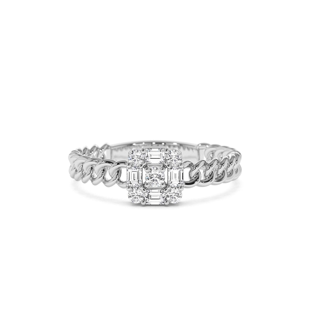 Curb Link Illusion Setting Baguette Diamond Ring in 14K Gold — view 4
