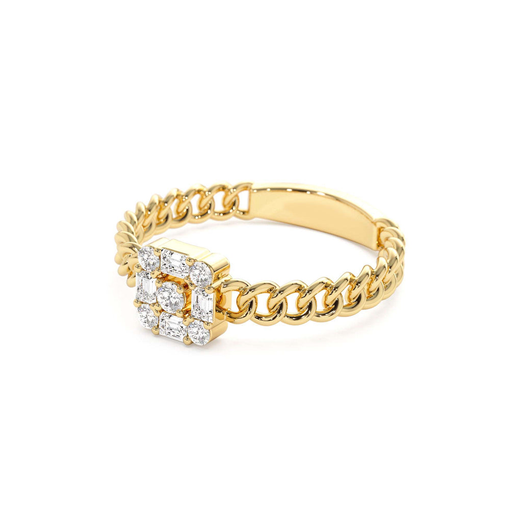 Curb Link Illusion Setting Baguette Diamond Ring in 14K Gold — view 2