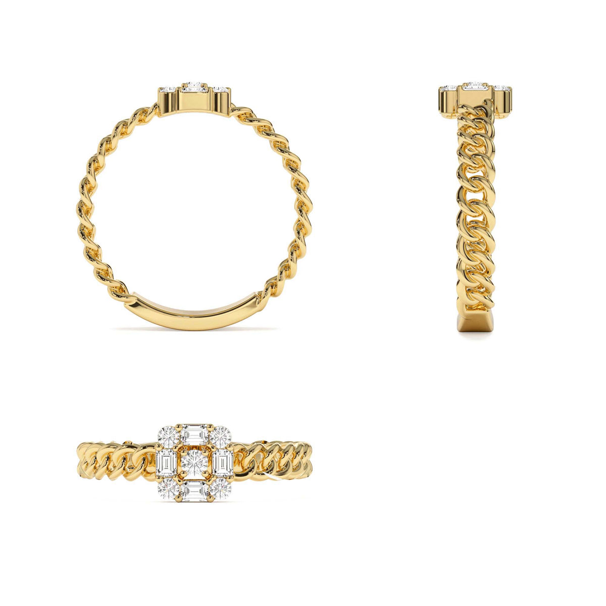 Curb Link Illusion Setting Baguette Diamond Ring in 14K Gold — view 3