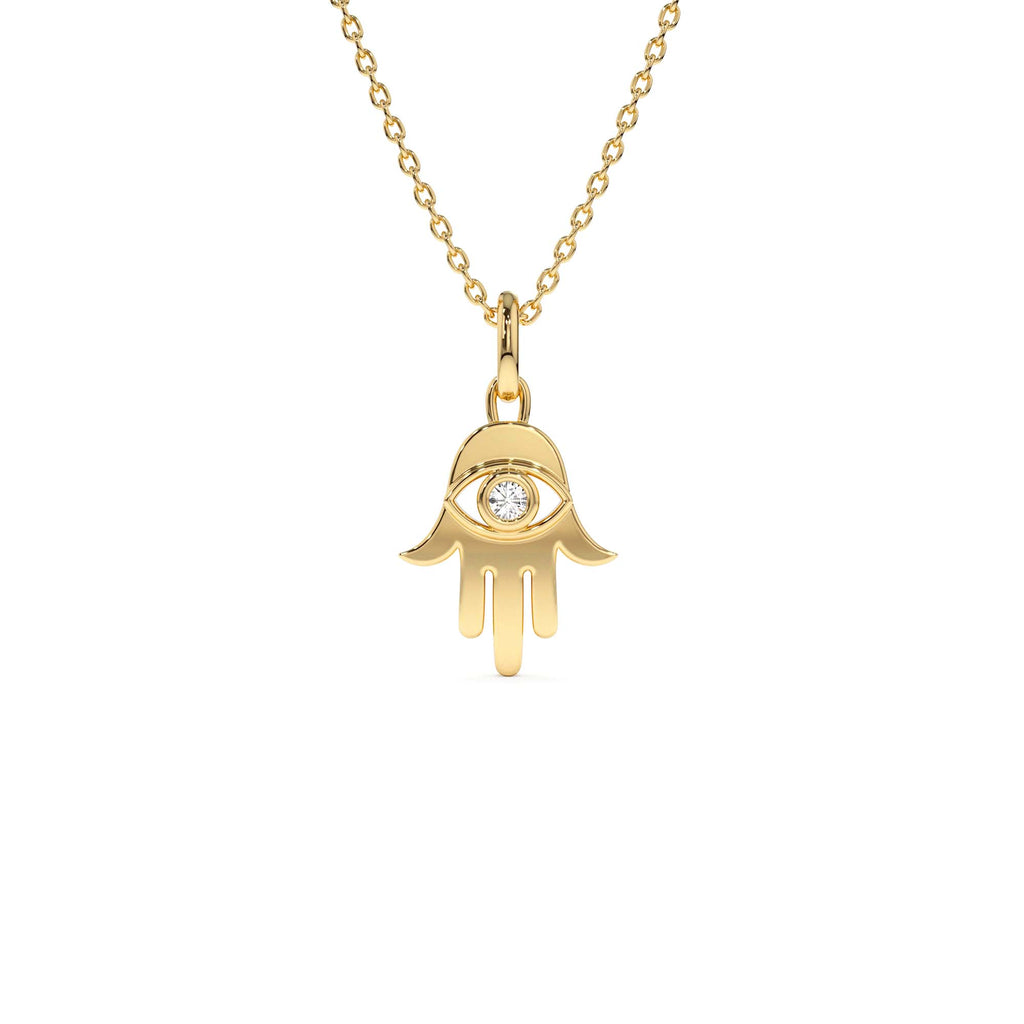 Diamond Hamsa Hand Protection Necklace in 14K Gold — view 1