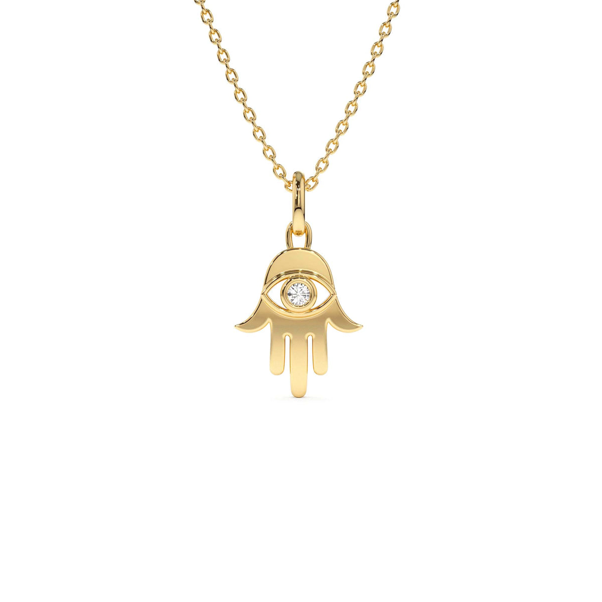 Diamond Hamsa Hand Protection Necklace in 14K Gold — view 1