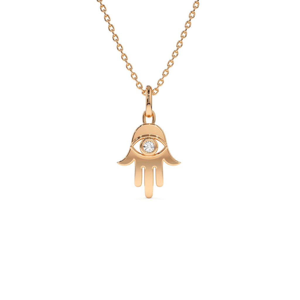 Diamond Hamsa Hand Protection Necklace in 14K Gold — view 3