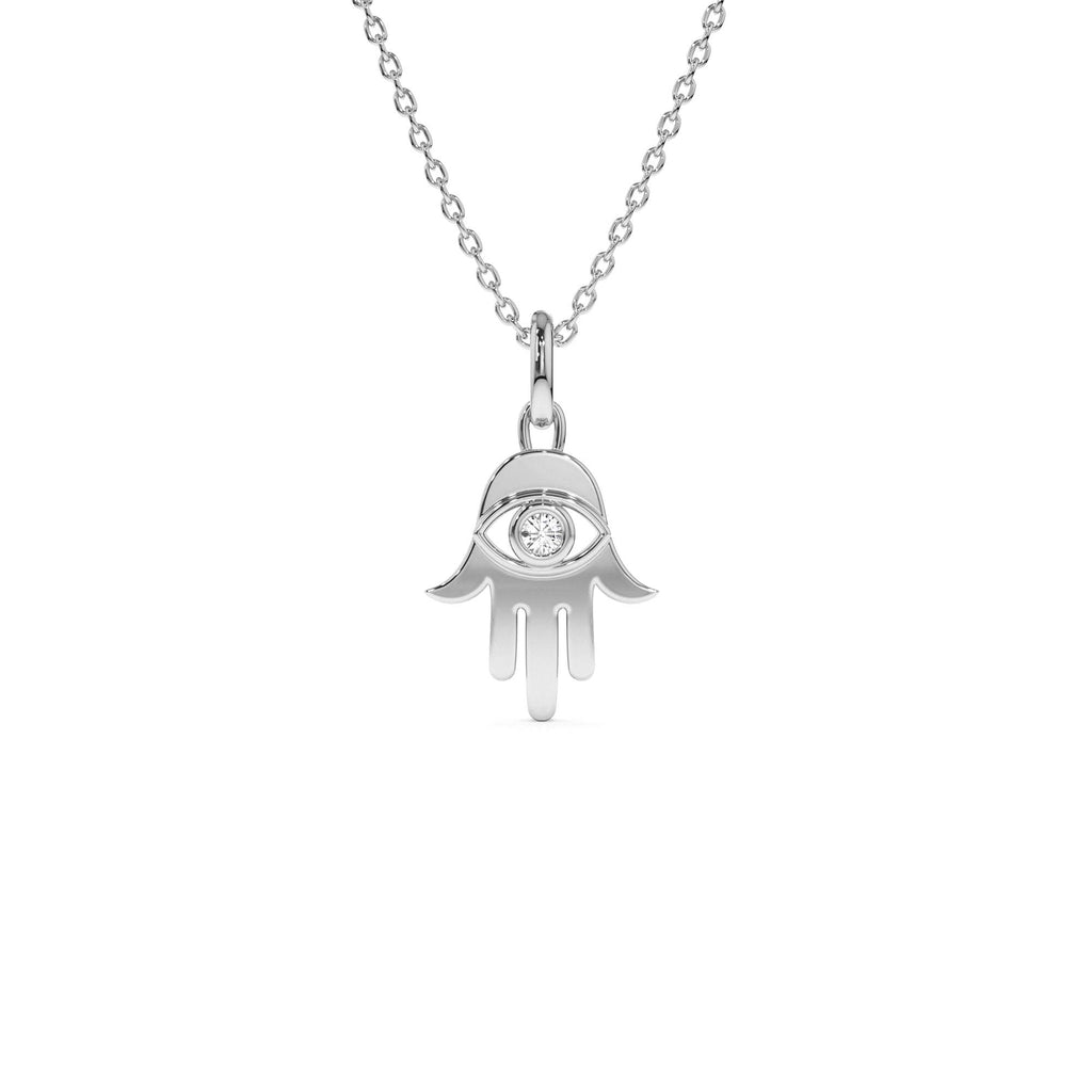 Diamond Hamsa Hand Protection Necklace in 14K Gold — view 2