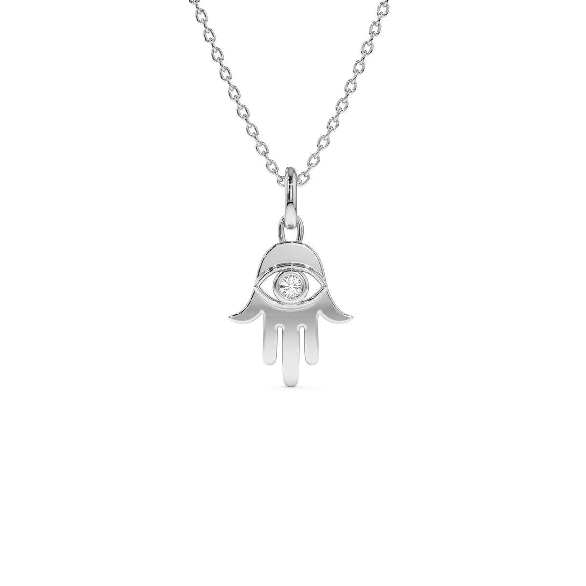 Diamond Hamsa Hand Protection Necklace in 14K Gold — view 2