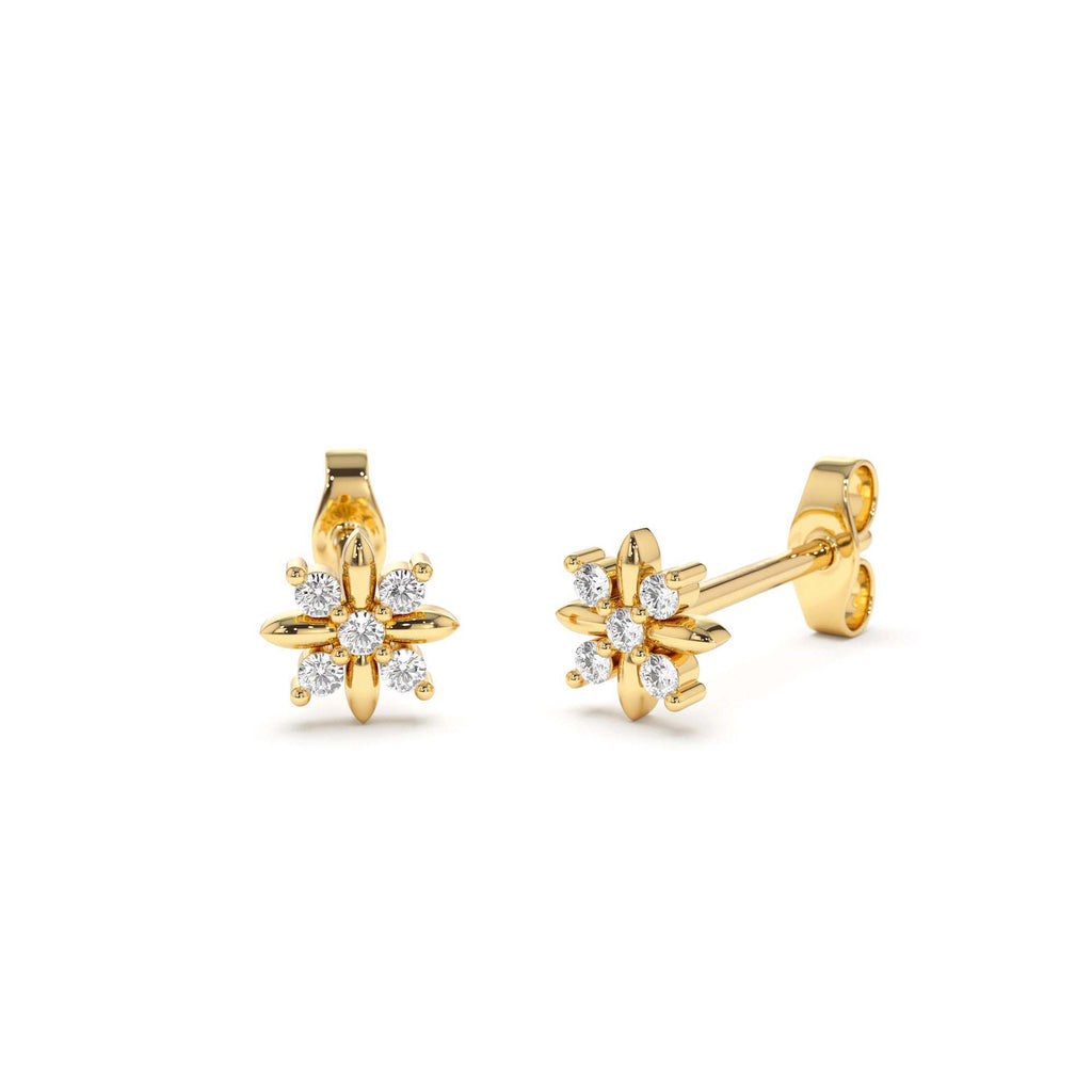 Dainty Crisscross Cluster Diamond Studs in 14K Gold — view 1