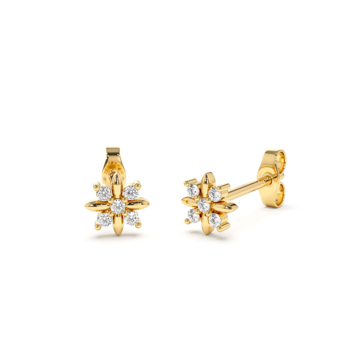 Dainty Crisscross Cluster Diamond Studs in 14K Gold — view 1