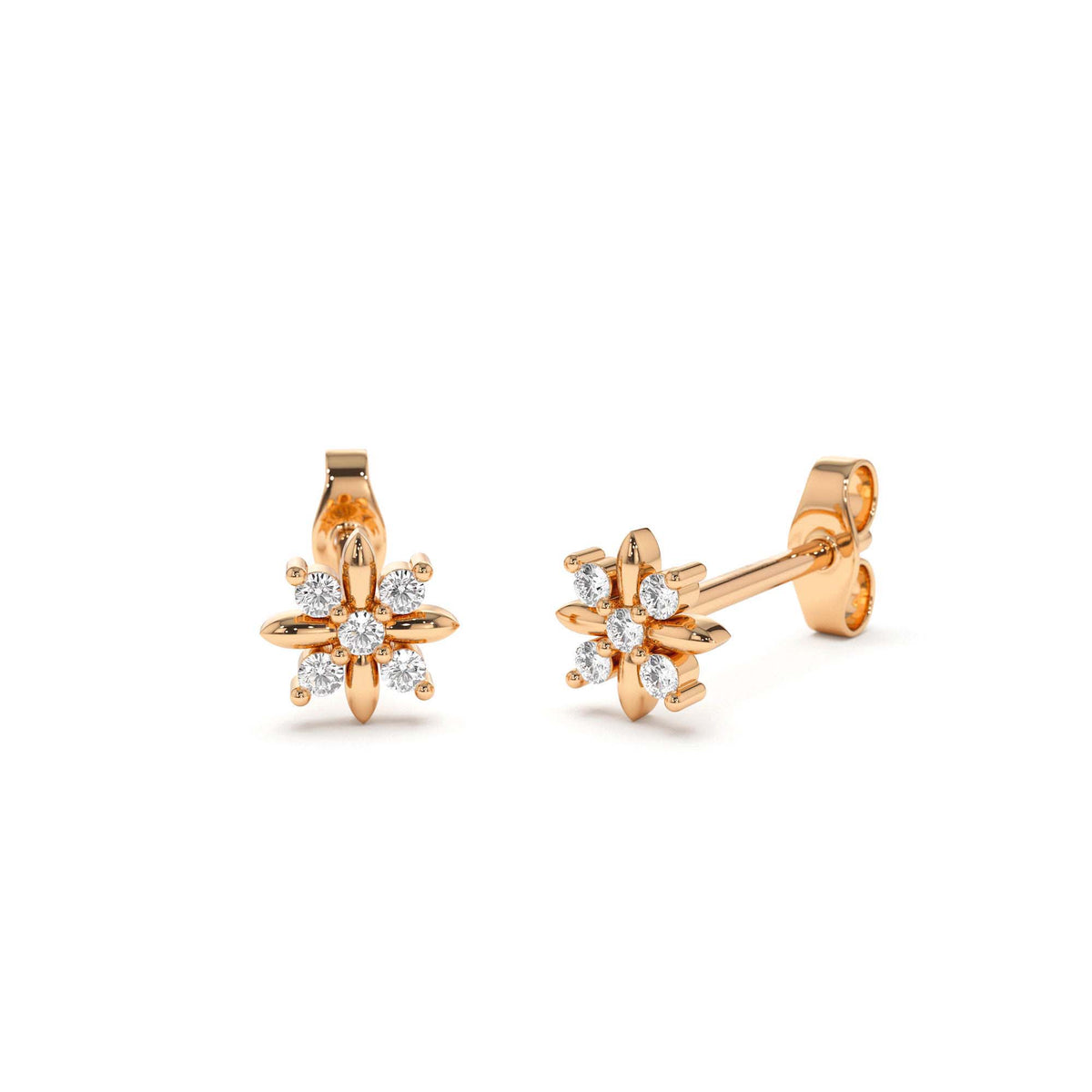 Dainty Crisscross Cluster Diamond Studs in 14K Gold — view 5