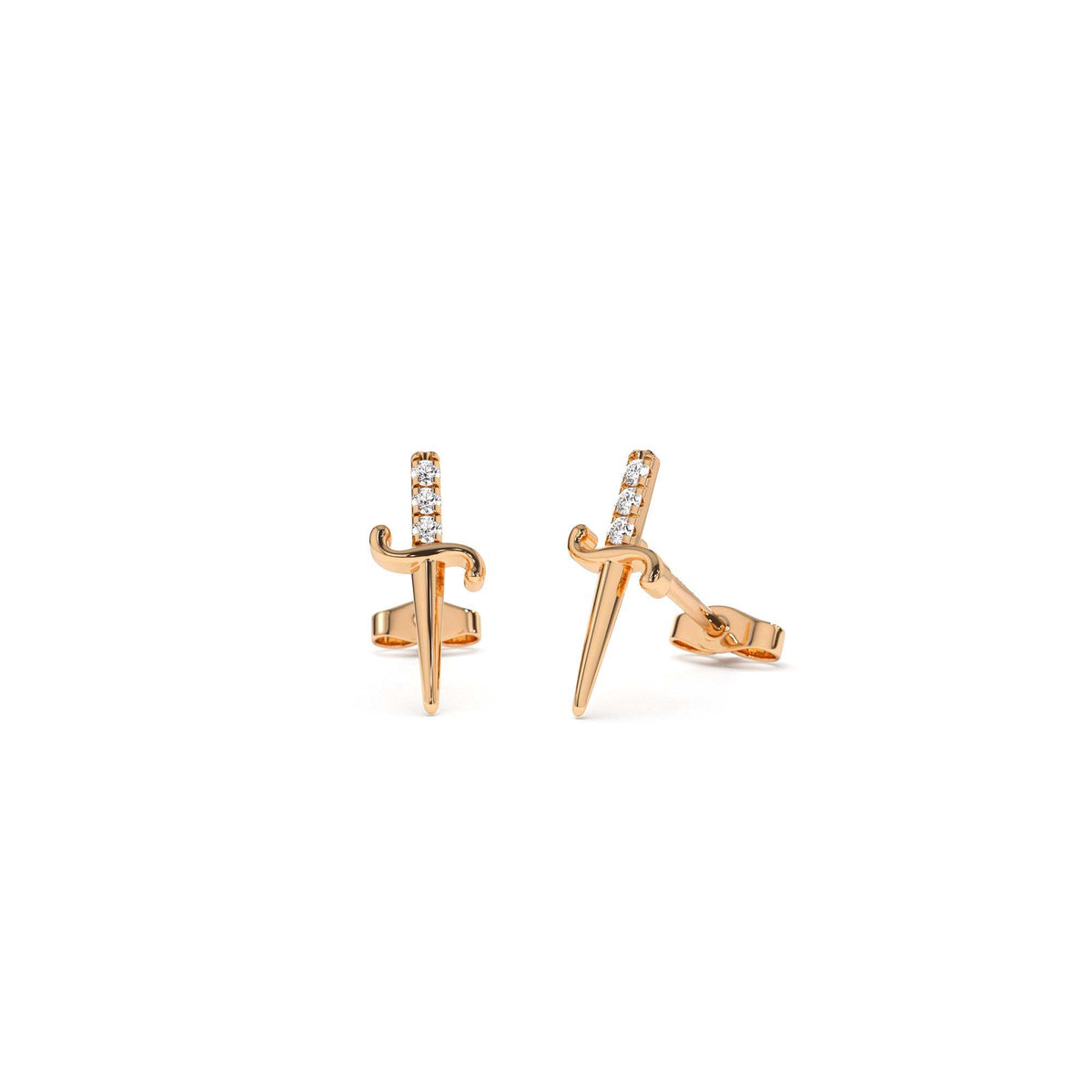 Mini Sword Diamond Earrings in 14K Gold — view 4