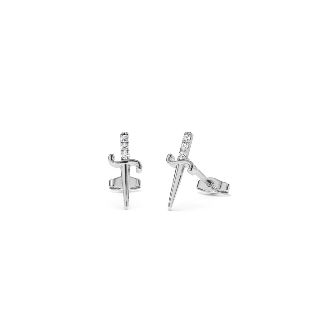 Mini Sword Diamond Earrings in 14K Gold — view 3