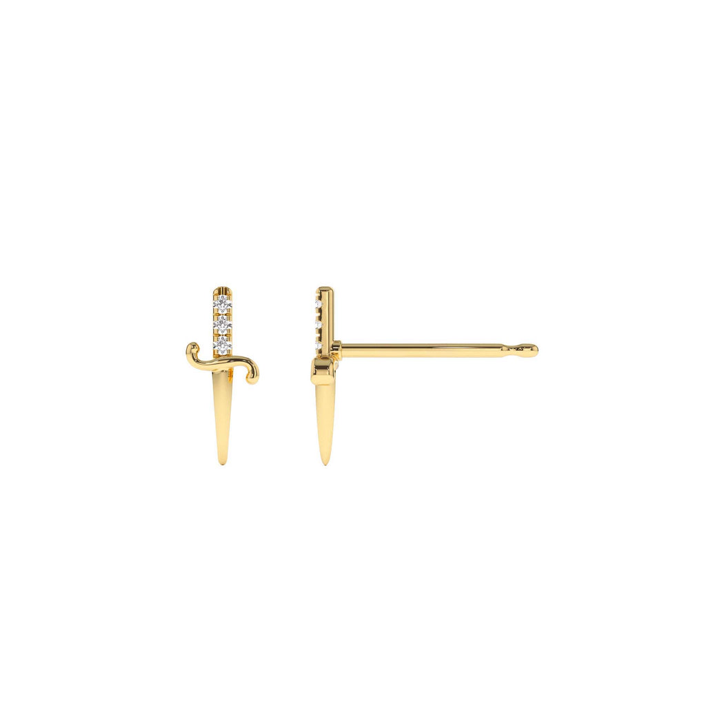 Mini Sword Diamond Earrings in 14K Gold — view 2