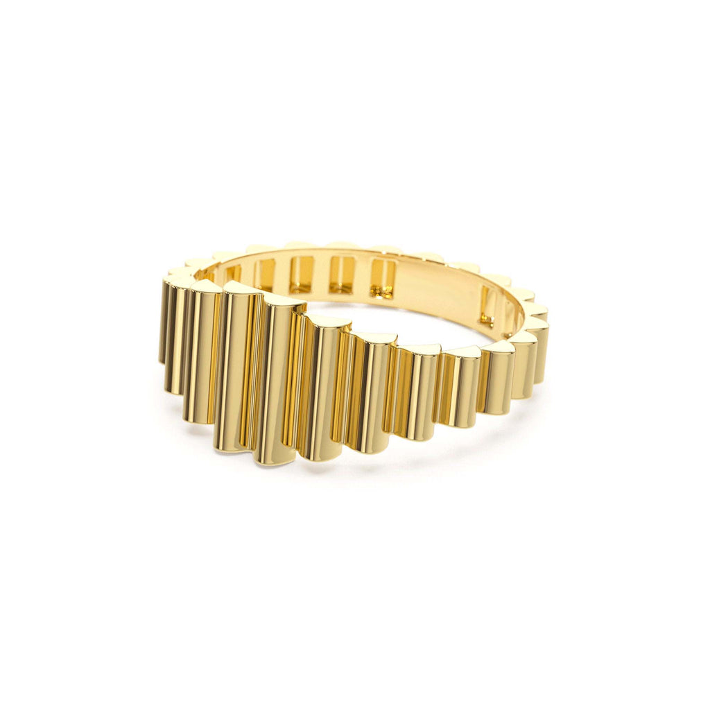 Bold Fluted Graduating Gold Ring in 14K Gold — view 2