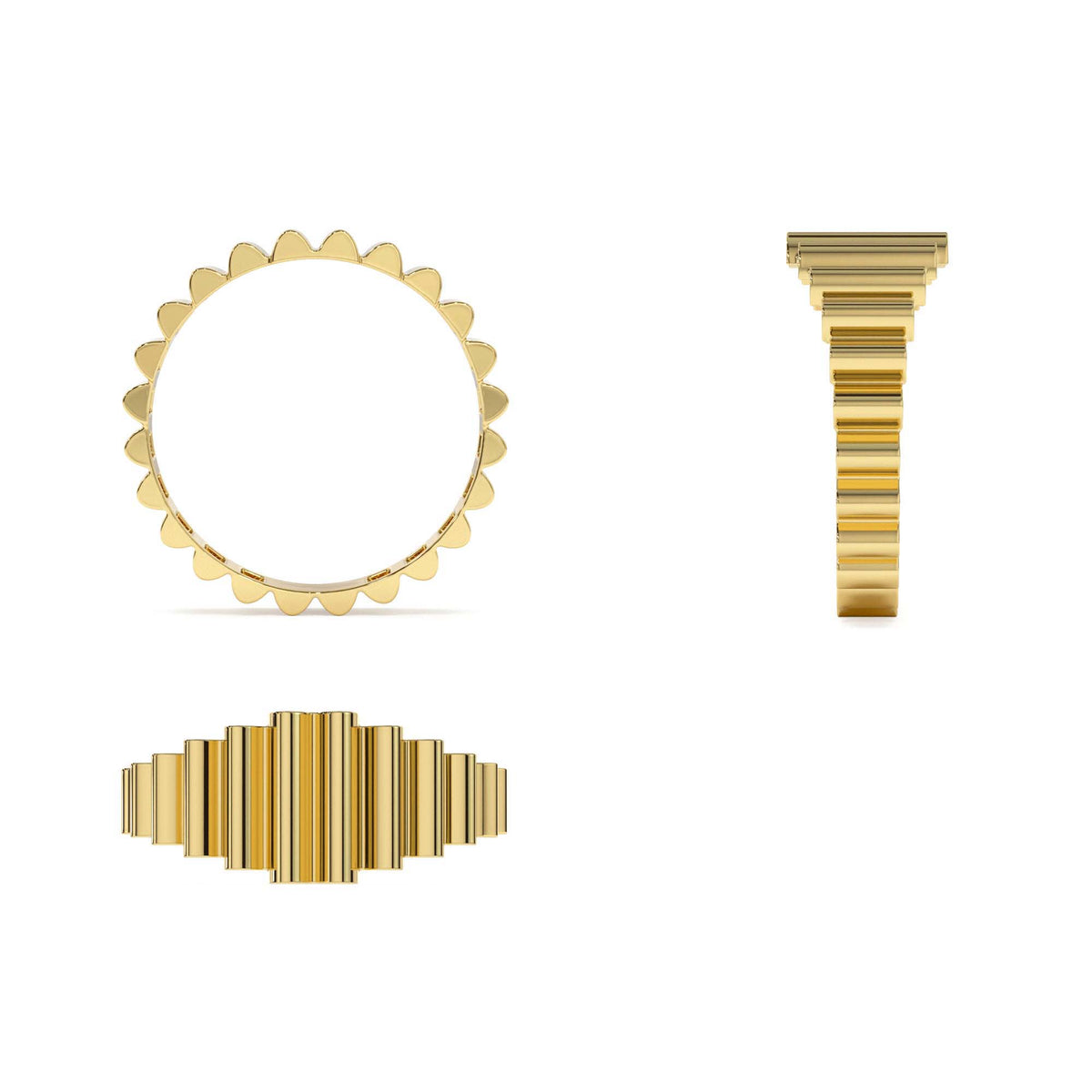 Bold Fluted Graduating Gold Ring in 14K Gold — view 3