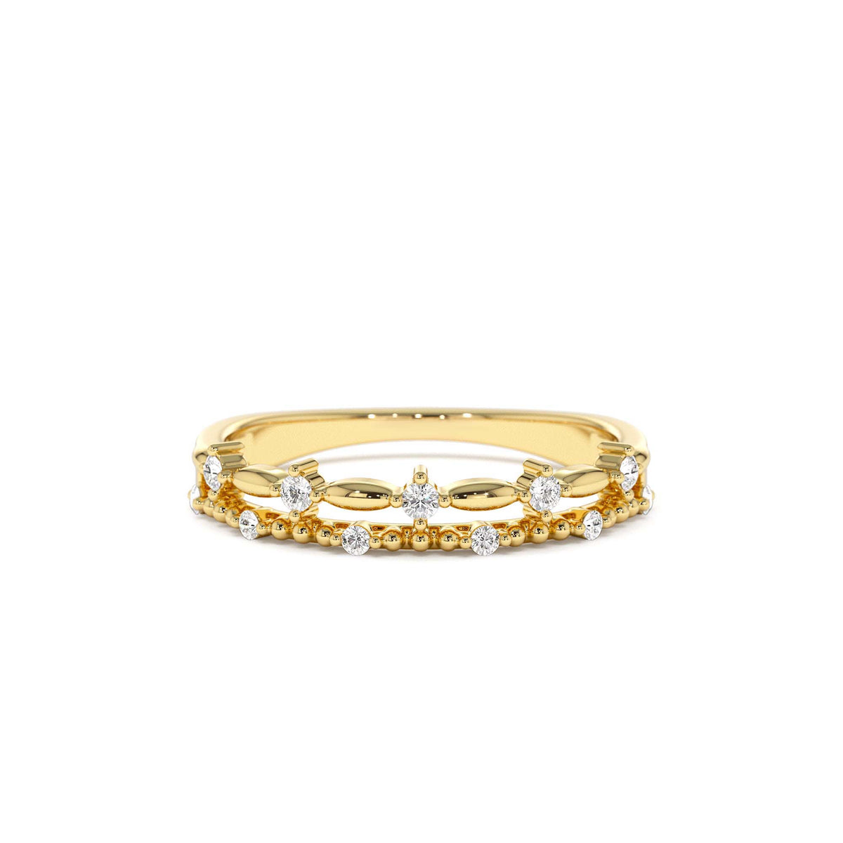 Stacked Double Band Diamond Ring in 14K Gold — view 1