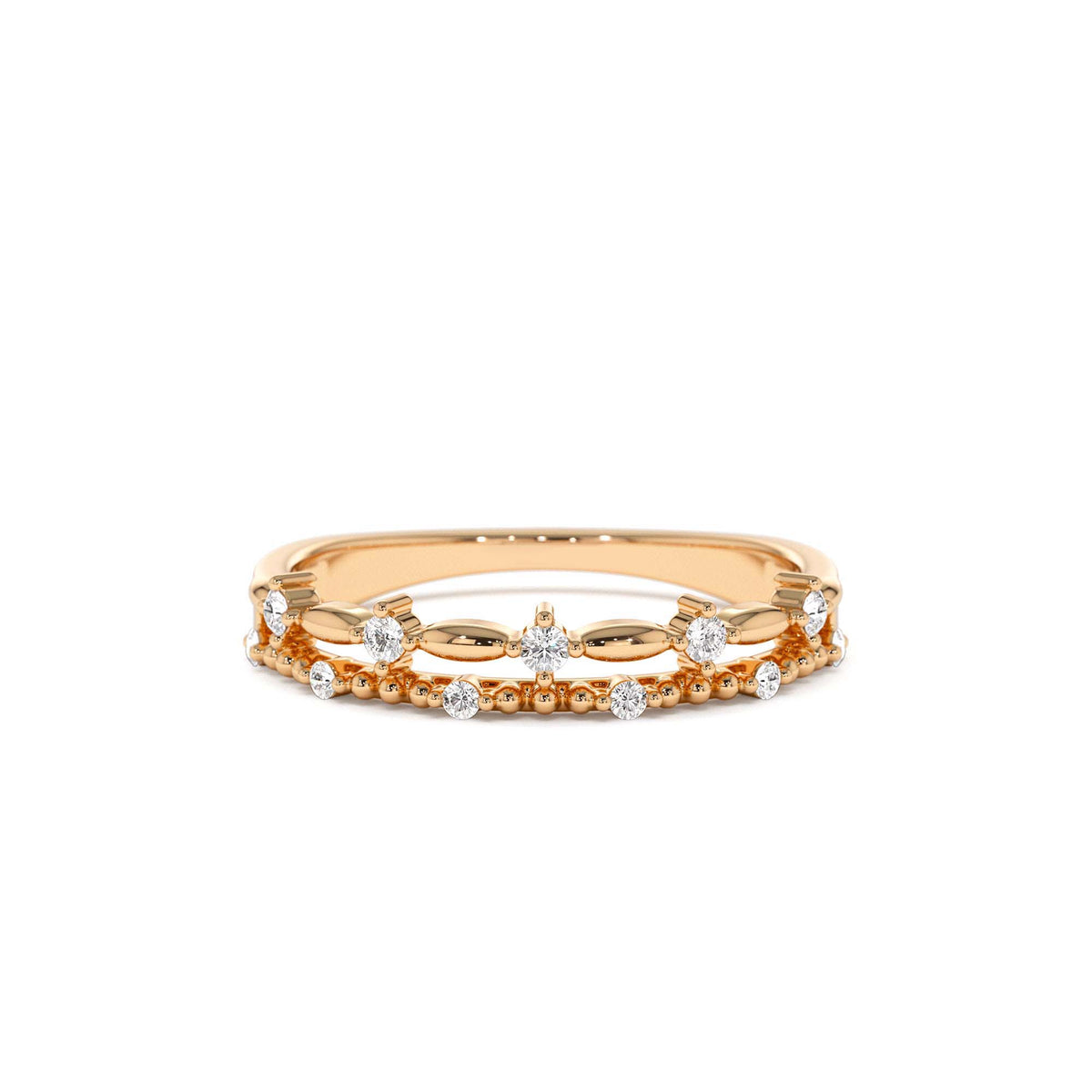 Stacked Double Band Diamond Ring in 14K Gold — view 5