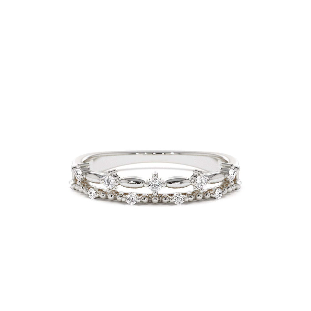 Stacked Double Band Diamond Ring in 14K Gold — view 4
