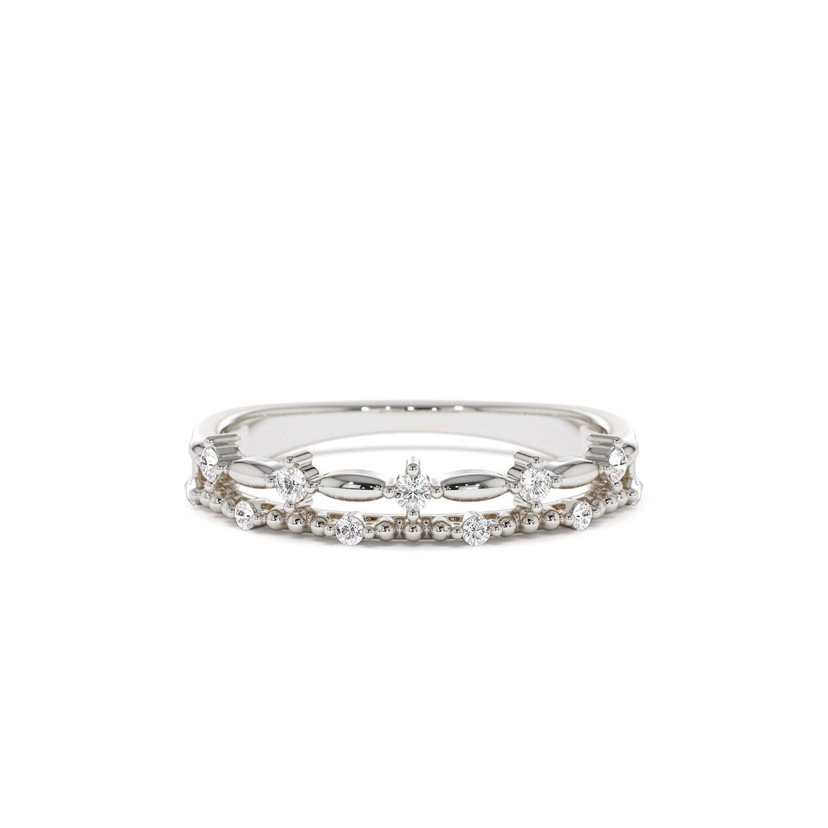 Stacked Double Band Diamond Ring in 14K Gold — view 4