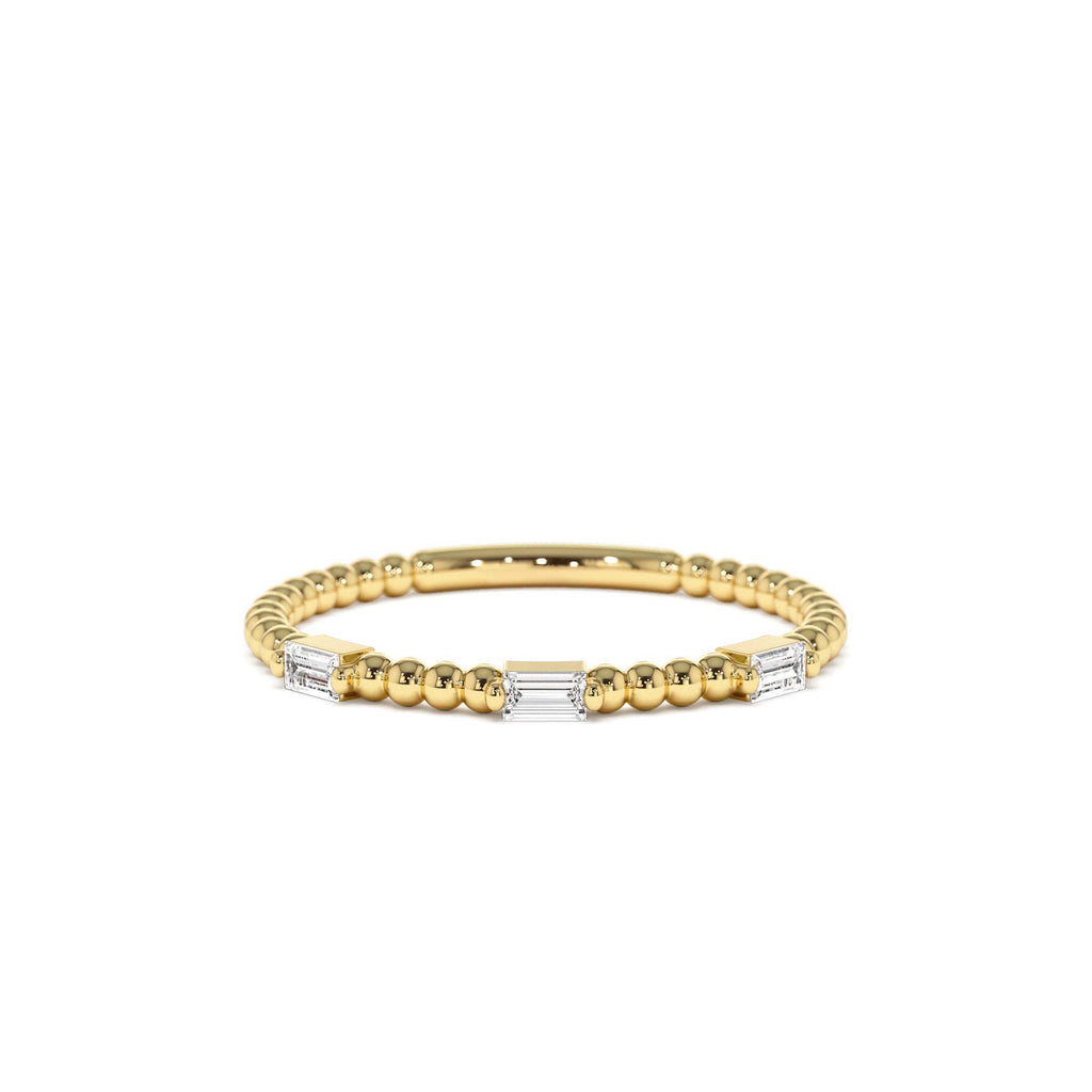 Minimalist Beaded Baguette Diamond Ring in 14K Gold — view 1