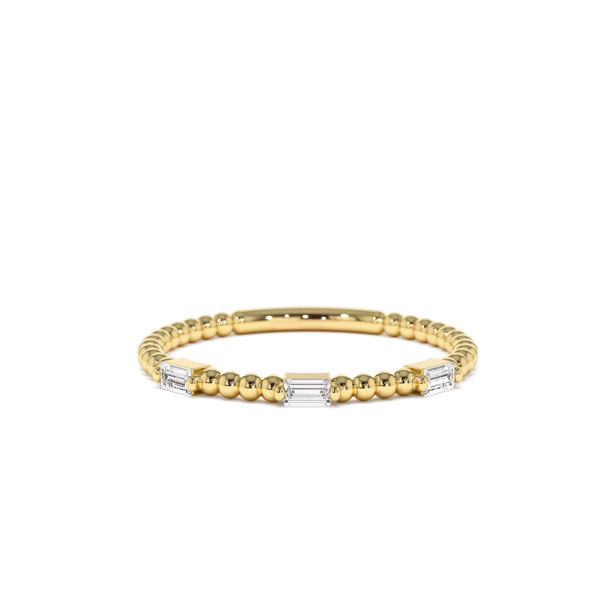 Minimalist Beaded Baguette Diamond Ring in 14K Gold — view 1
