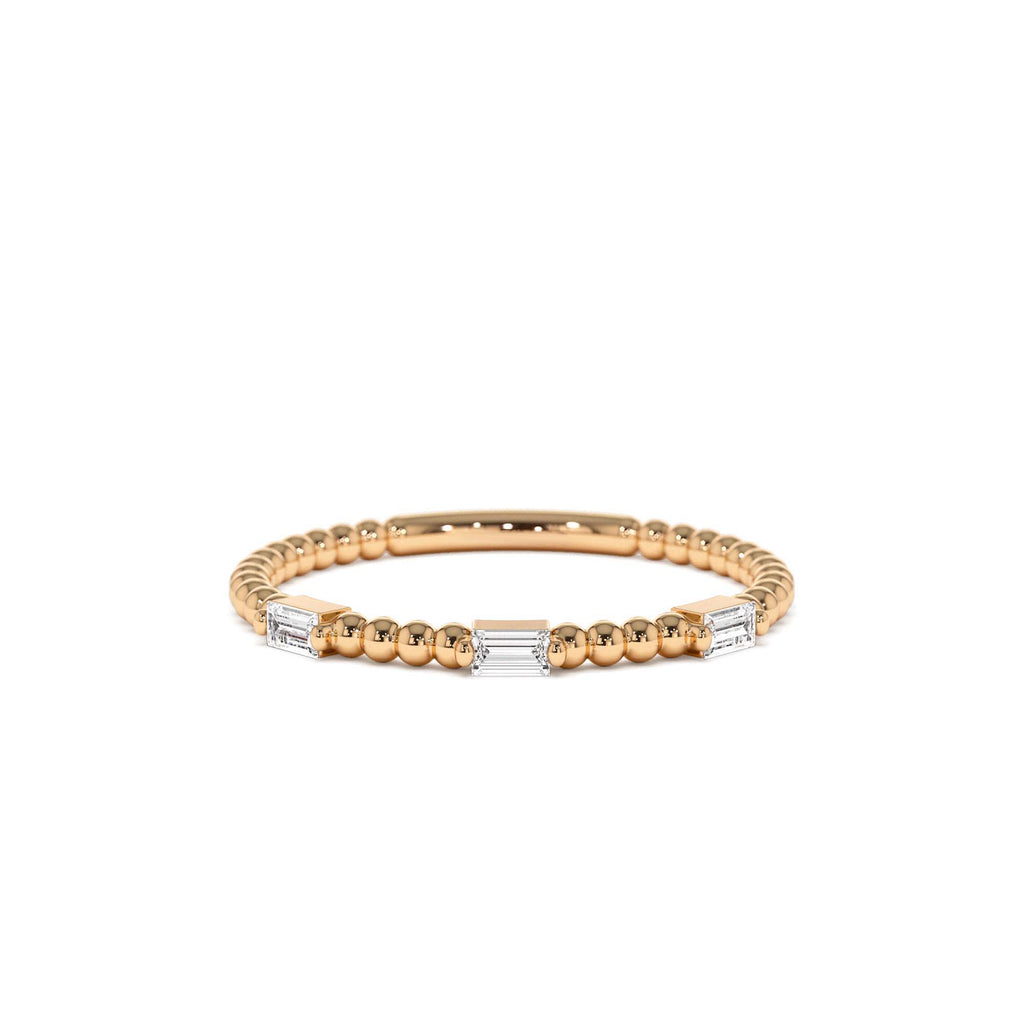 Minimalist Beaded Baguette Diamond Ring in 14K Gold — view 5